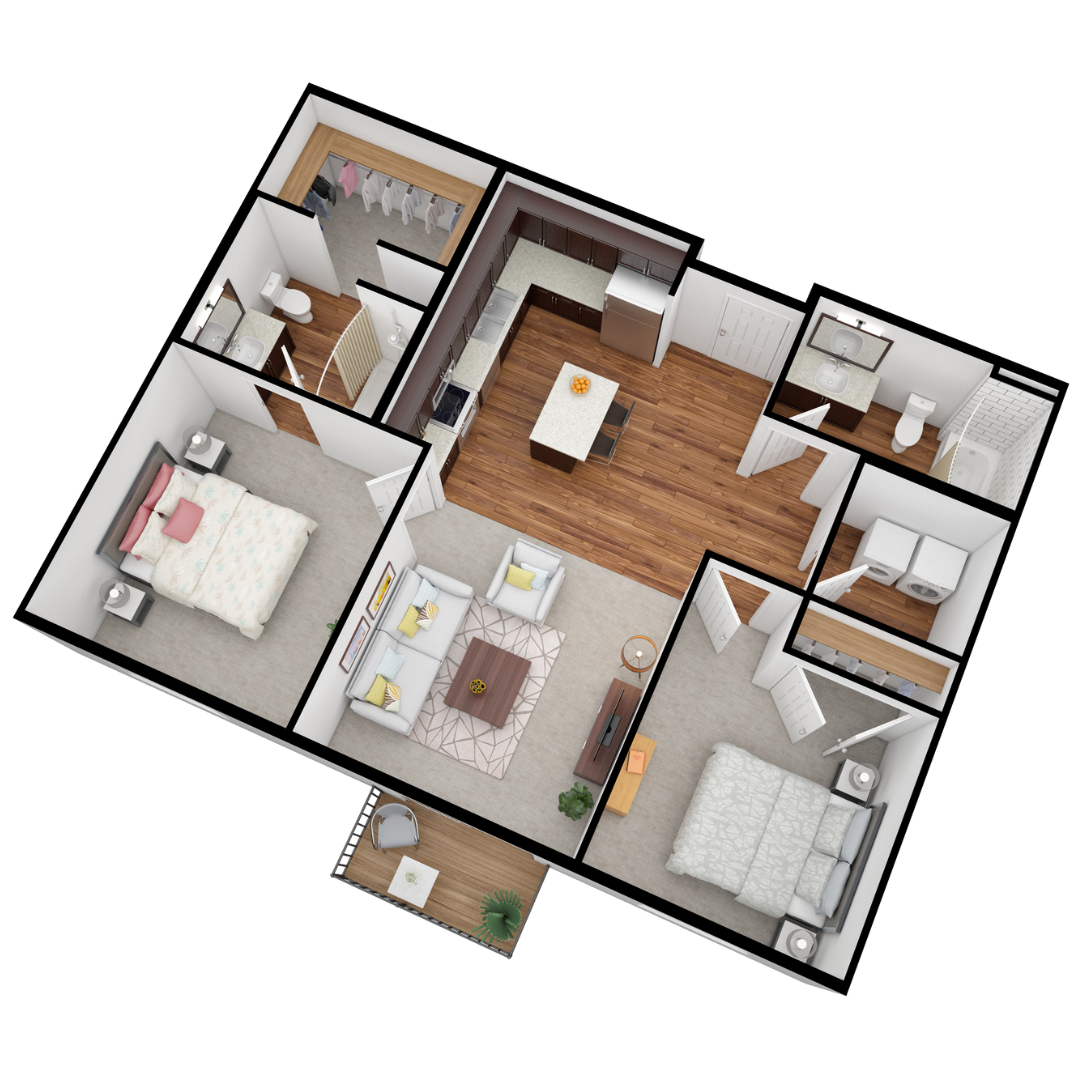 Floor plan for 2 beds, 2 baths, 920 sqft